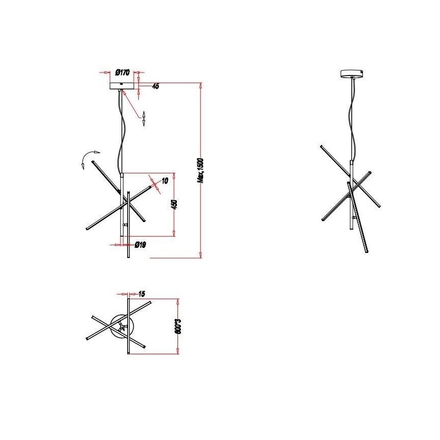 Trio - Candelabro suspenso LED com regulação TIRIAC 3xLED/7,5W/230V