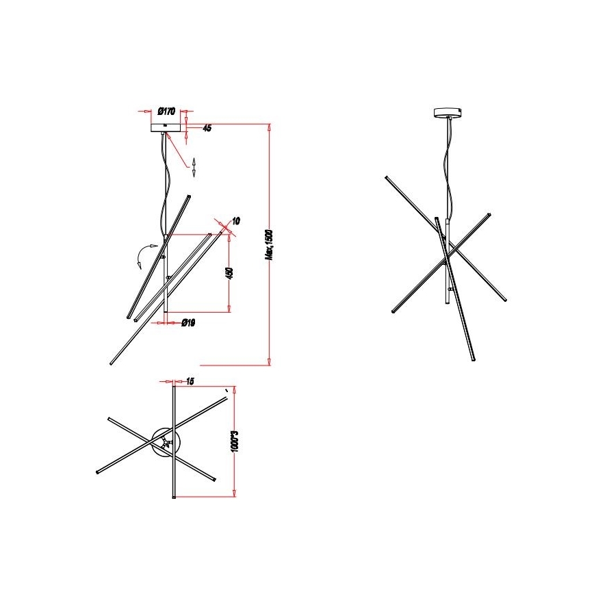 Trio - Candelabro suspenso LED com regulação TIRIAC 3xLED/8,5W/230V