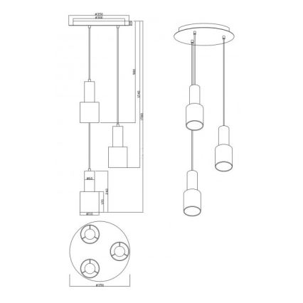 Trio - Candelabro suspenso WAILER 3xGU10/5W/230V cinzento
