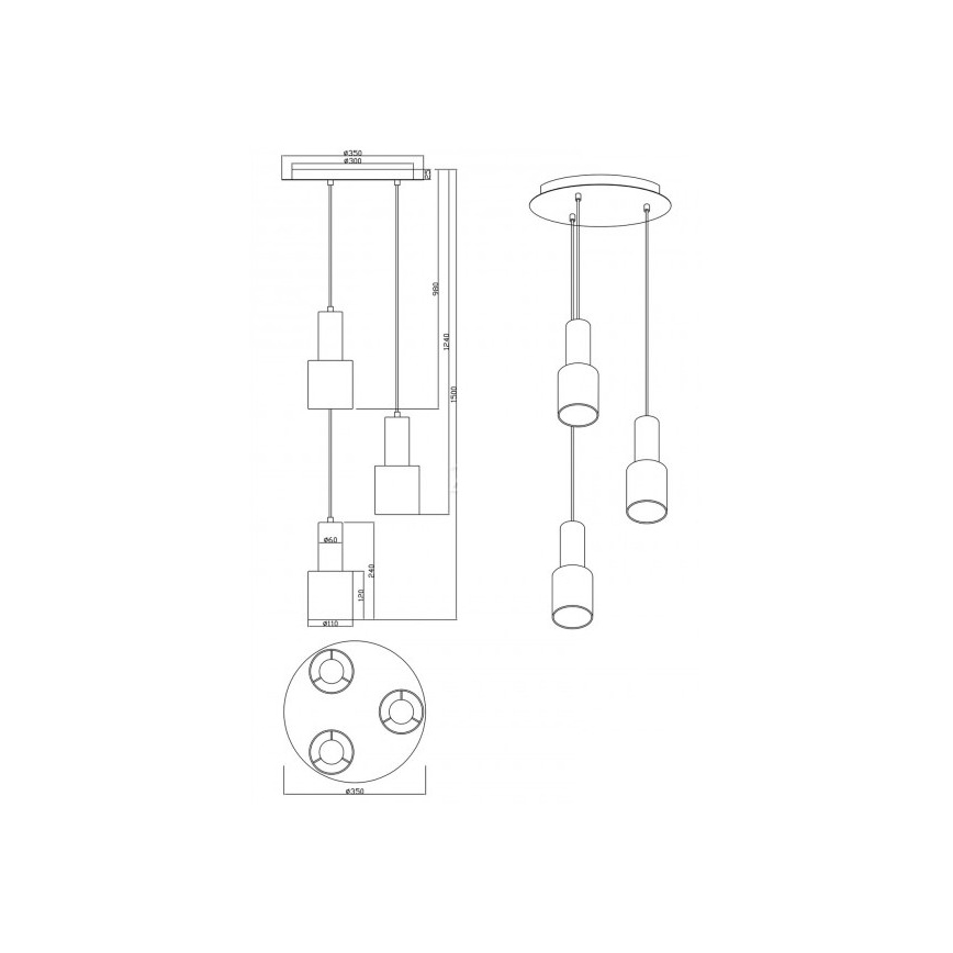 Trio - Candelabro suspenso WAILER 3xGU10/5W/230V cinzento