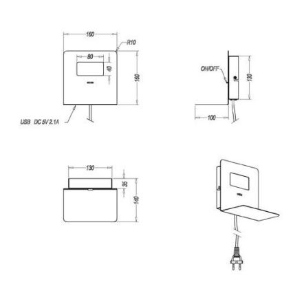 Trio - Iluminação de parede LED com prateleira ALOFT LED/3W/230V + entrada USB