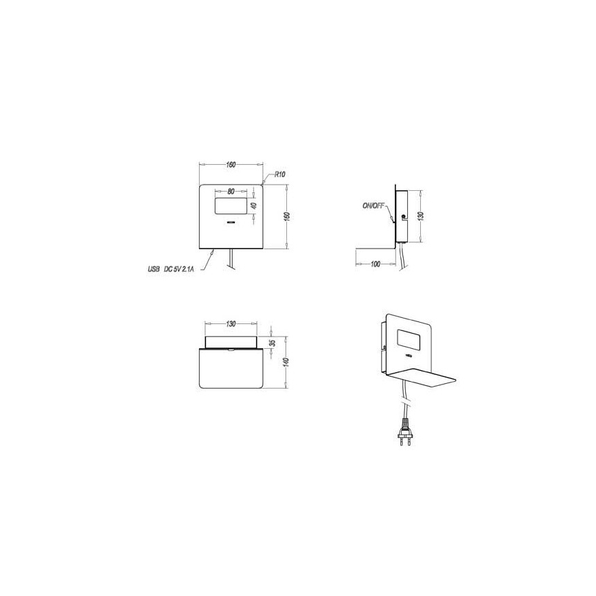Trio - Iluminação de parede LED com prateleira ALOFT LED/3W/230V + entrada USB
