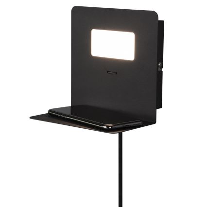 Trio - Iluminação de parede LED com prateleira ALOFT LED/3W/230V + entrada USB preta