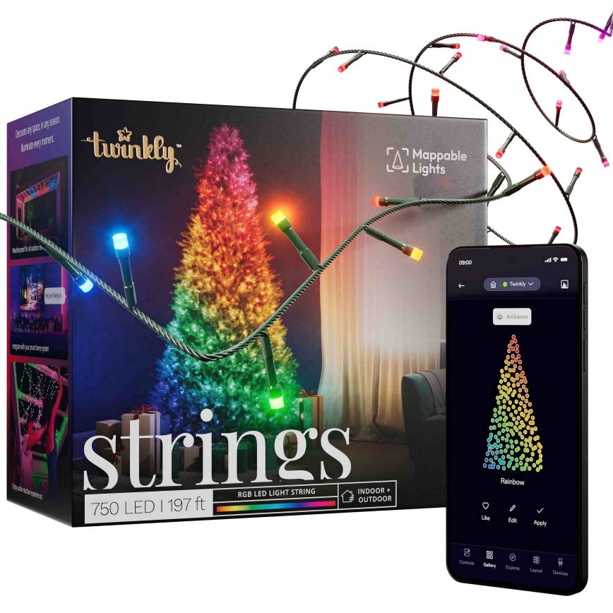 Twinkly - Corrente de Natal exterior LED RGB regulável 750xLED 63,5m IP44 Wi-Fi