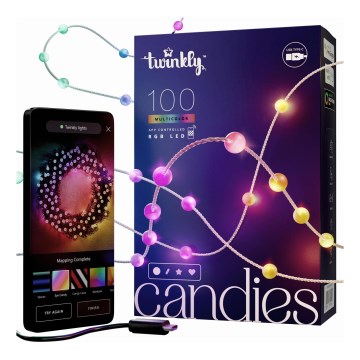 Twinkly - LED RGB Regulação Corrente de Natal CANDIES 100xLED 8 m USB Wi-Fi