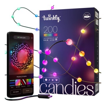 Twinkly - LED RGB Regulação Corrente de Natal CANDIES 200xLED 14 m USB Wi-Fi