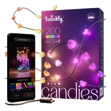 Twinkly - LED RGB Regulação Corrente de Natal CANDIES 200xLED 14 m USB Wi-Fi