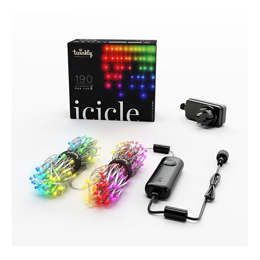 Twinkly - LED RGB Regulação exterior Cortina de Natal ICICLE 190xLED 11,5m IP44 Wi-Fi