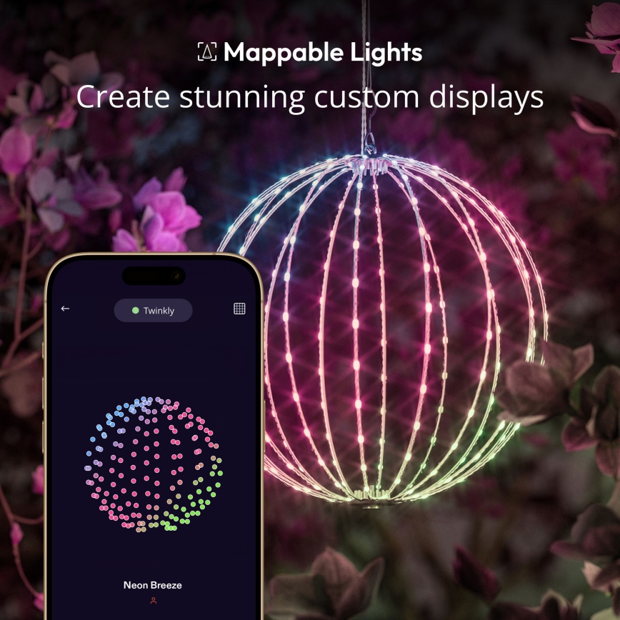 Twinkly - SPHERE LED RGBW, decoração de exterior dimerizável, 210 LEDs, IP44, Wi-Fi
