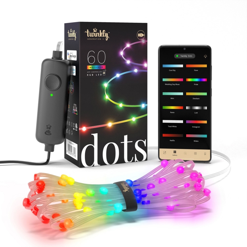 Twinkly - Cordão de luzes de Natal DOTS LED RGB dimerizável 60 LEDs 7 m USB Wi-Fi