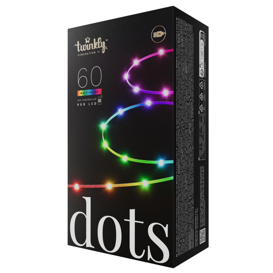 Twinkly - Cordão de luzes de Natal DOTS LED RGB dimerizável 60 LEDs 7 m USB Wi-Fi