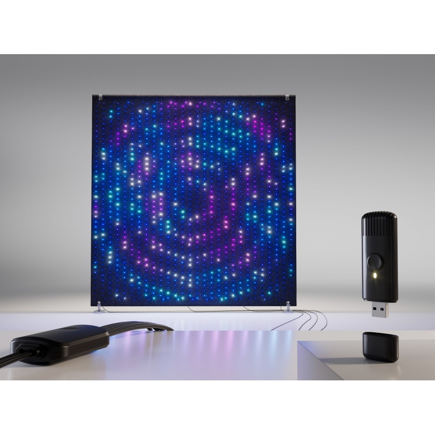 Twinkly - Cortina luminosa de Natal LED RGBW dimmerizável para exterior LIGHTWALL 1120 LEDs 2,6 x 2,7 m IP44 Wi-Fi + dongle musical
