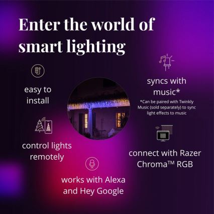 Twinkly - LED RGBW Regulação exterior Cortina de Natal ICICLE 190xLED 11,5m IP44 Wi-Fi