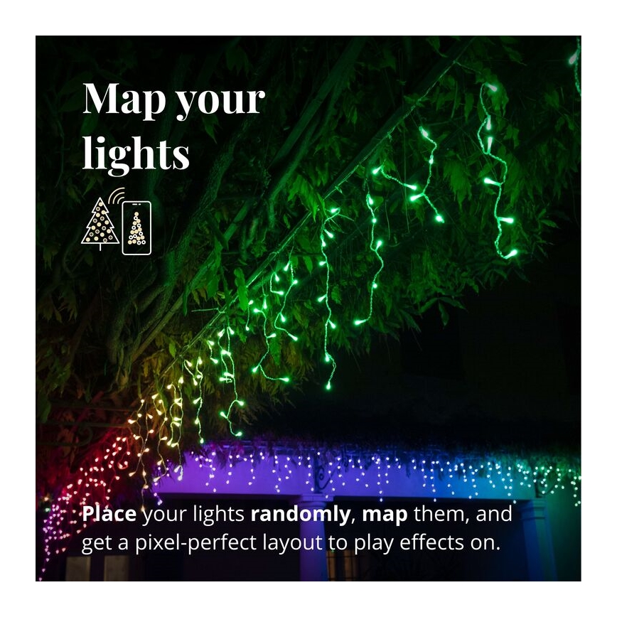 Twinkly - LED RGBW Regulação exterior Cortina de Natal ICICLE 190xLED 11,5m IP44 Wi-Fi