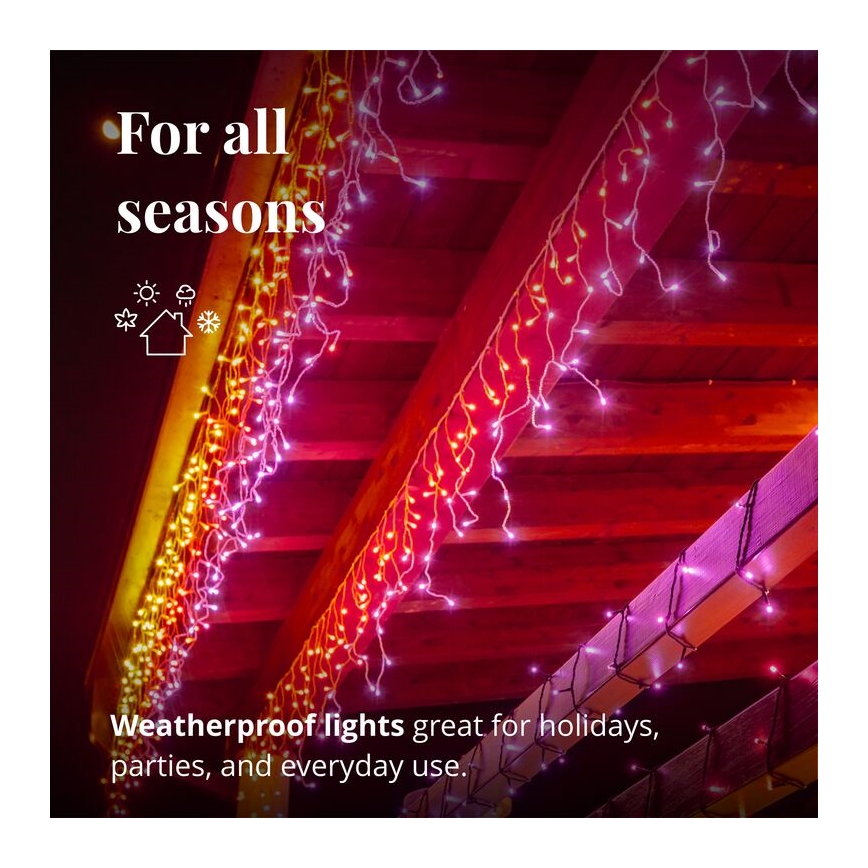 Twinkly - LED RGBW Regulação exterior Cortina de Natal ICICLE 190xLED 11,5m IP44 Wi-Fi