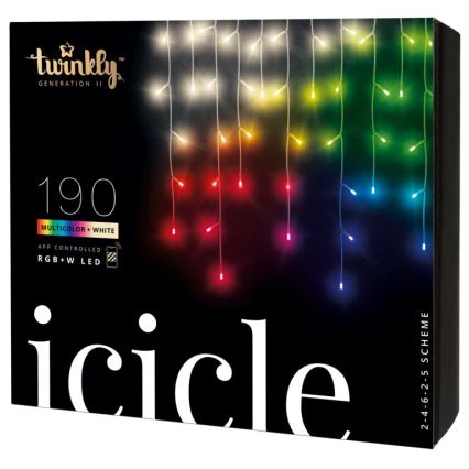 Twinkly - LED RGBW Regulação exterior Cortina de Natal ICICLE 190xLED 11,5m IP44 Wi-Fi