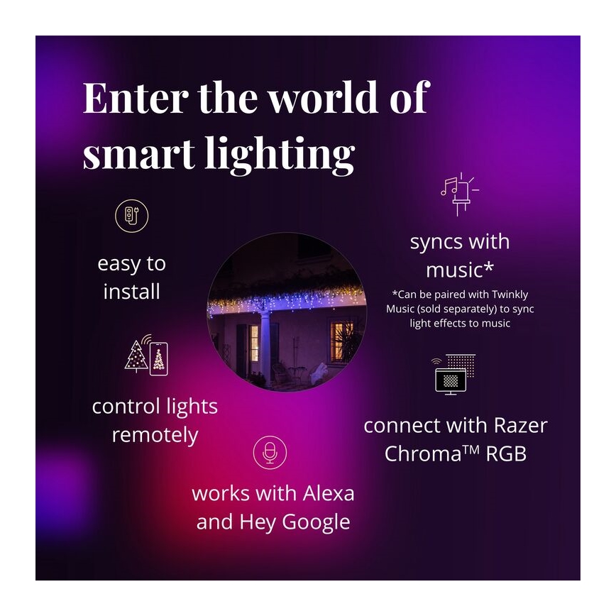 Twinkly - LED RGB Regulação exterior Cortina de Natal ICICLE 190xLED 11,5m IP44 Wi-Fi