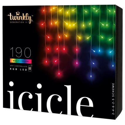 Twinkly - LED RGB Regulação exterior Cortina de Natal ICICLE 190xLED 11,5m IP44 Wi-Fi
