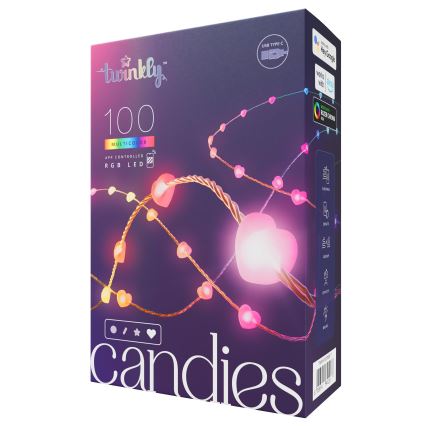 Twinkly - LED RGB Regulação Corrente de Natal CANDIES 100xLED 8 m USB Wi-Fi