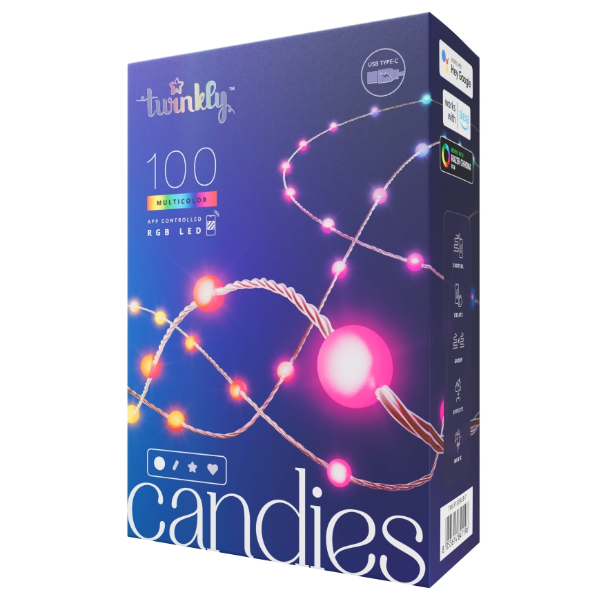 Twinkly - LED RGB Regulação Corrente de Natal CANDIES 100xLED 8 m USB Wi-Fi