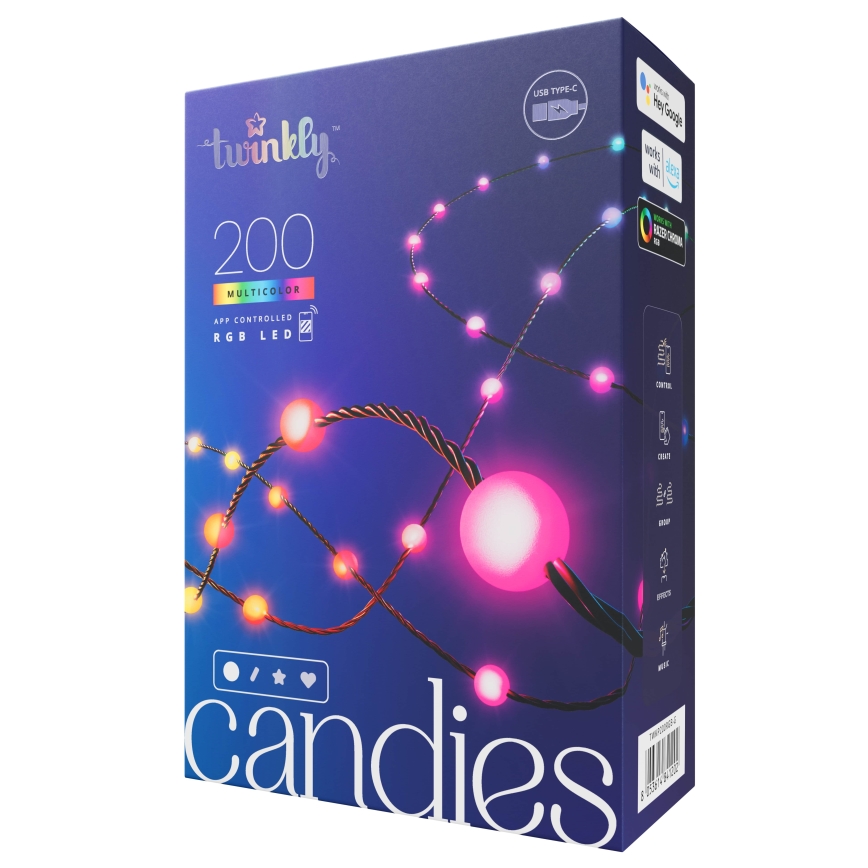 Twinkly - LED RGB Regulação Corrente de Natal CANDIES 200xLED 14 m USB Wi-Fi