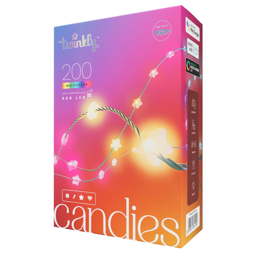 Twinkly - LED RGB Regulação Corrente de Natal CANDIES 200xLED 14 m USB Wi-Fi