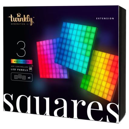 Twinkly - CONJUNTO 3xLED RGB Painel com regulação SQUARES 64xLED 16x16 cm Wi-Fi