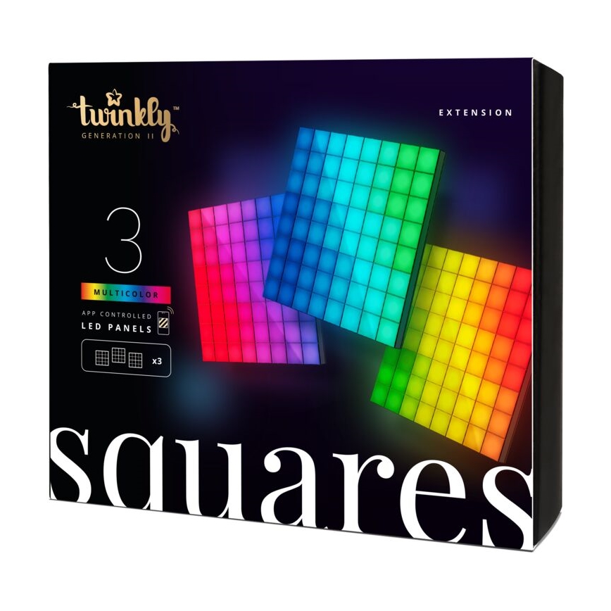 Twinkly - CONJUNTO 3xLED RGB Painel com regulação SQUARES 64xLED 16x16 cm Wi-Fi