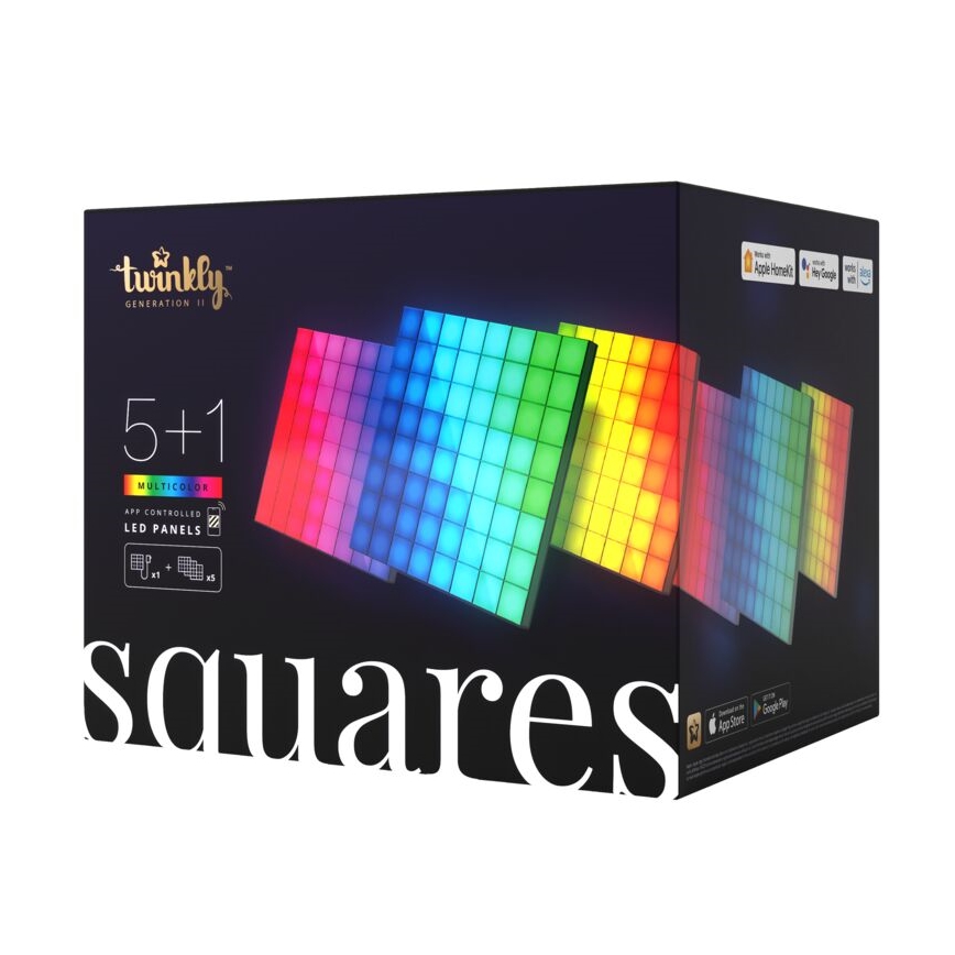 Twinkly - CONJUNTO 6xLED RGB Painel com regulação SQUARES 64xLED 16x16 cm Wi-Fi