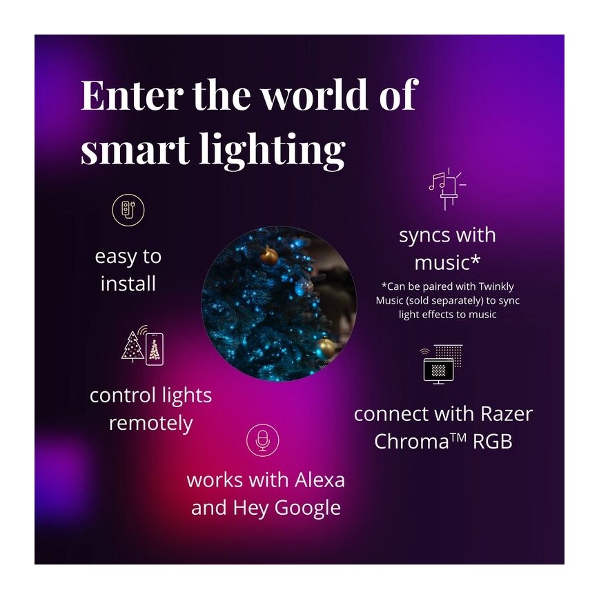 Twinkly - LED RGB Regulação Coroa de natal PRE-LIT WREATH 50xLED diâmetro 61cm Wi-Fi