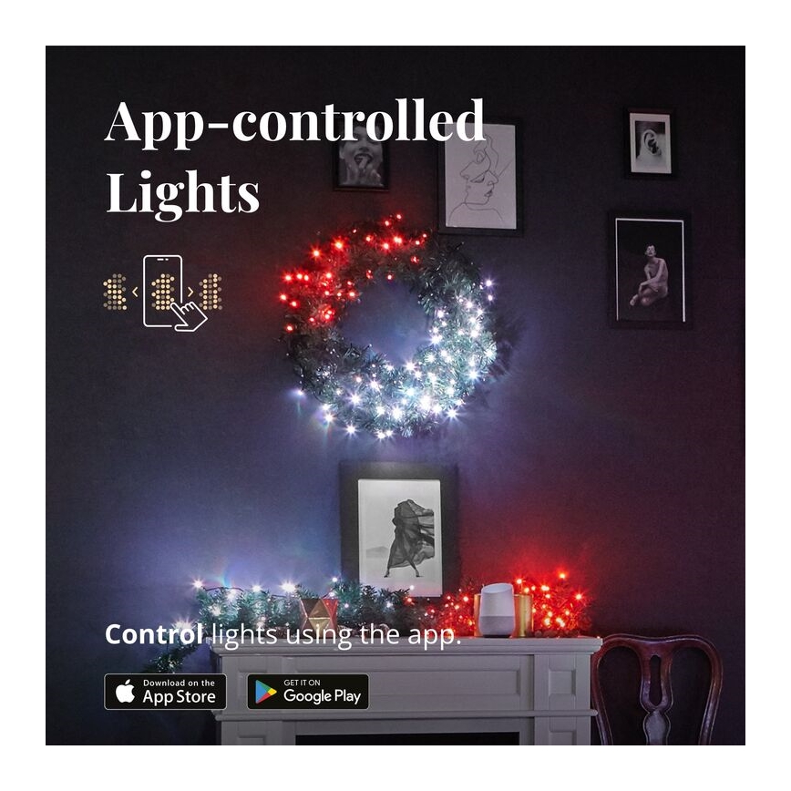 Twinkly - LED RGB Regulação Coroa de natal PRE-LIT WREATH 50xLED diâmetro 61cm Wi-Fi