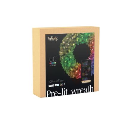 Twinkly - LED RGB Regulação Coroa de natal PRE-LIT WREATH 50xLED diâmetro 61cm Wi-Fi