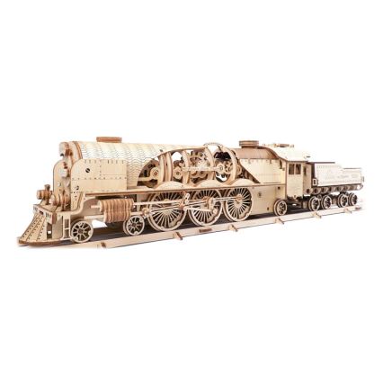 Ugears - 3D puzzle mecânico de madeira V-Express locomotiva a vapor com vagão