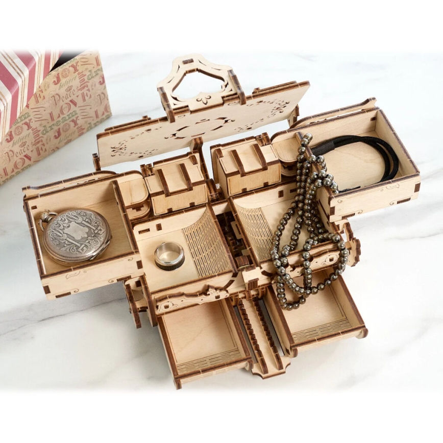Ugears - Puzzle 3D mecânico de madeira Caixa para jóias vintage