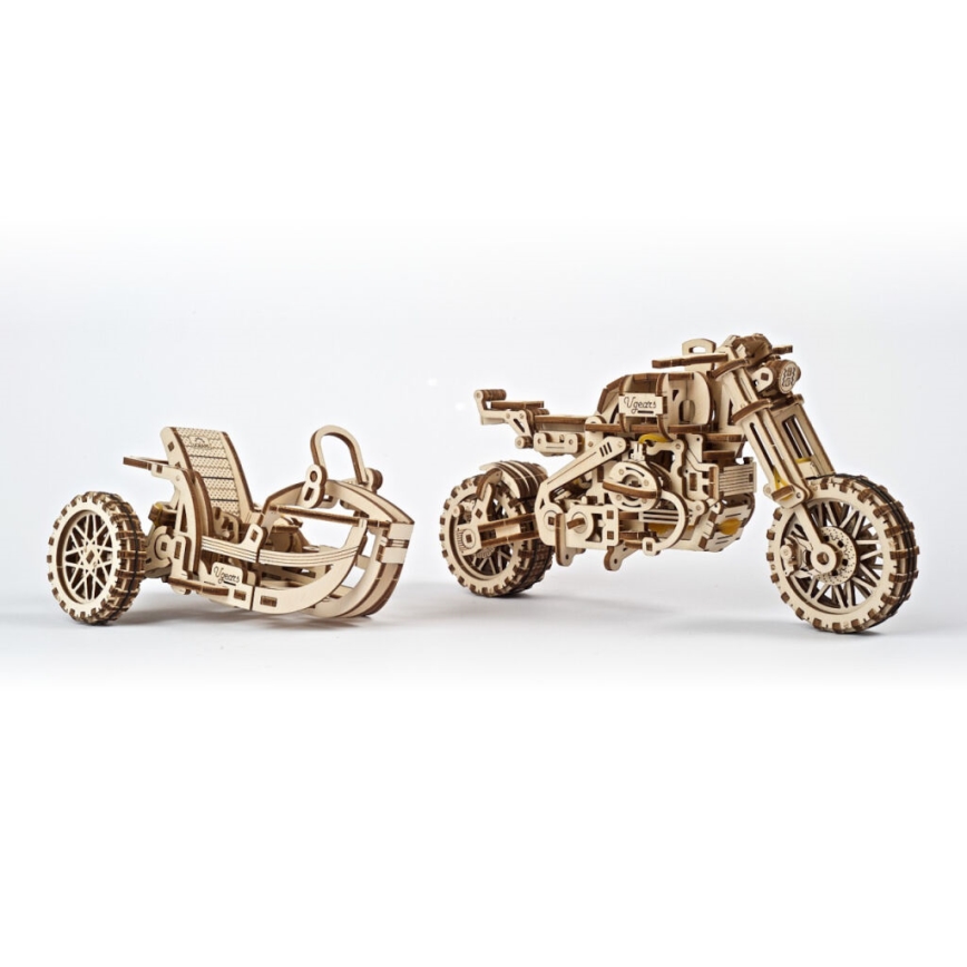 Ugears - Puzzle 3D mecânico de madeira Mota Scrambler com carrinho