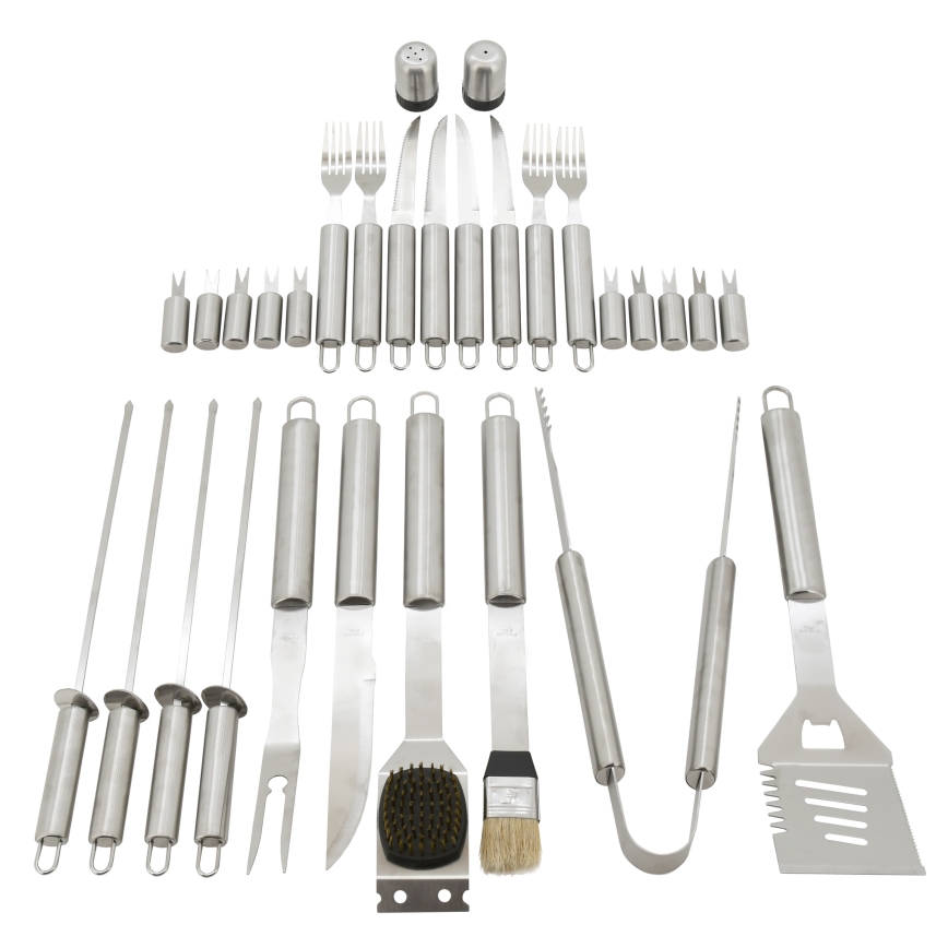 Utensílios de grelhar em aço inoxidável com caixa 30 pcs