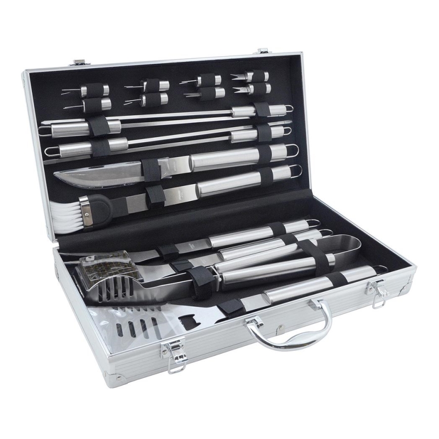 Utensílios de grelhar em aço inoxidável com uma caixa 18 pcs