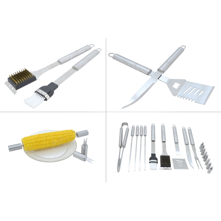 Utensílios de grelhar em aço inoxidável com uma caixa 18 pcs