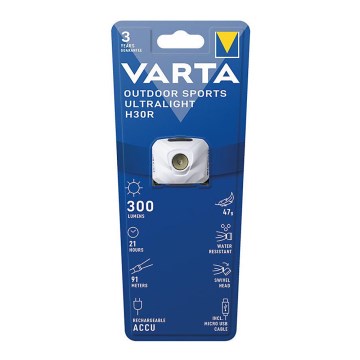 Varta 18631101401 - Lanterna de cabeça recarregável com regulação de intensidade da luz OUTDOOR SPORTS LED/5V IPX4 branco