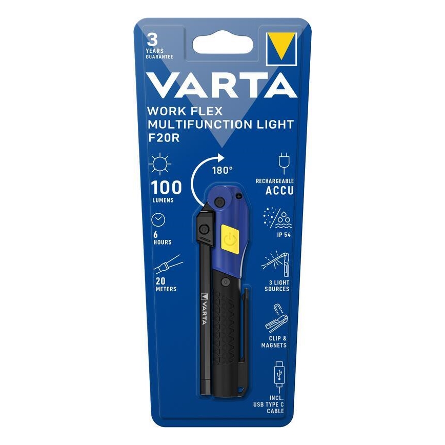 Varta 18649101401 - Lanterna recarregável LED WORK FLEX F20R LED/5V IP54