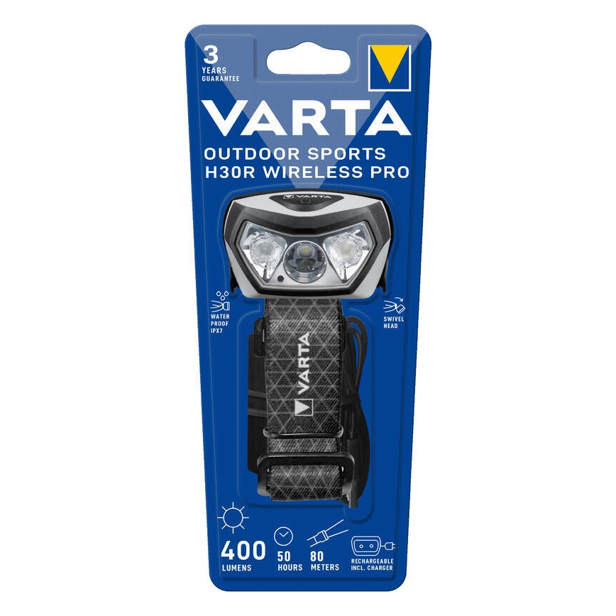 Varta 18650101401 - Luz de cabeça regulável LED com carregamento sem fios OUTDOOR SPORTS LED/5V 1800mAh IPX7