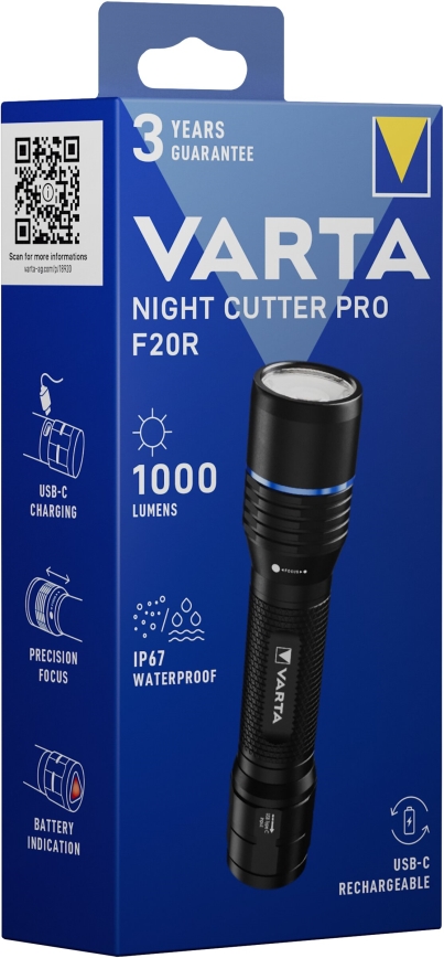 Varta 18920101111 - Lanterna recarregável LED NIGHT CUTTER PRO F20R LED/USB IP67