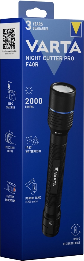 Varta 18922101111 - Lanterna recarregável LED com power bank NIGHT CUTTER PRO F40R LED/USB IP67
