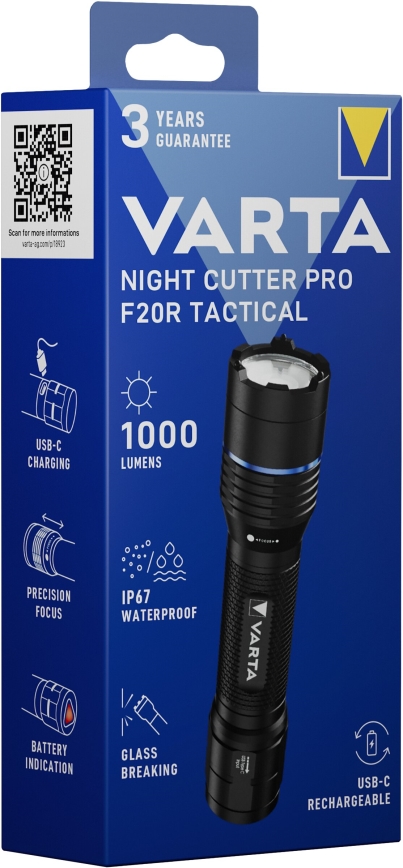 Varta 18923101111 - Lanterna tática LED  recarregável NIGHT CUTTER PRO F20R LED/USB