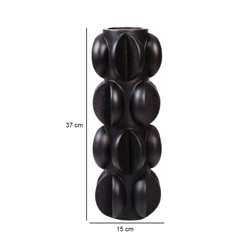 Vaso 37x15 cm em resina, acabamento preto mate