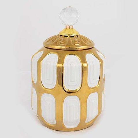 Vaso cerâmico 18,2x15 cm dourado/branco
