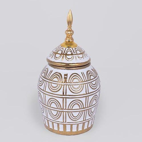 Vaso cerâmico 28x15 cm dourado/branco