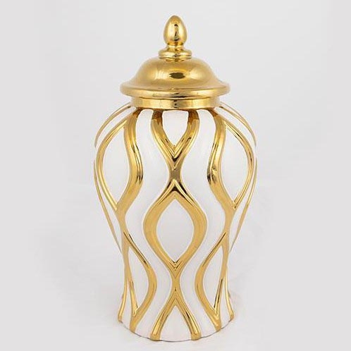 Vaso cerâmico 30,6x16,2 cm dourado/branco