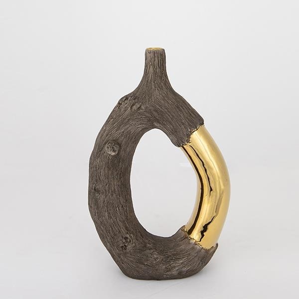 Vaso cerâmico 31,5x20x8 cm castanho/dourado