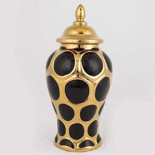 Vaso cerâmico 33,8x16 cm dourado/preto